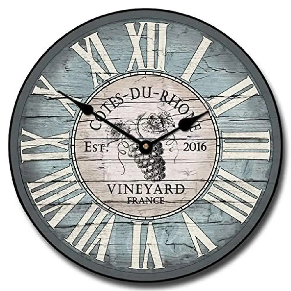 Hand Made Wine Barrel Blue Wall Clock USA Silent Mechanism Beautiful Color 8 Sizes 36-Inch Modern Style Analog Display Battery