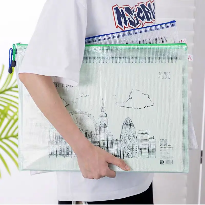 

2026new 5pcs Mesh Zipper Pouch Document Bag Waterproof Zip File Folders A3 School Office Supplies Pencil Case Storage Bags