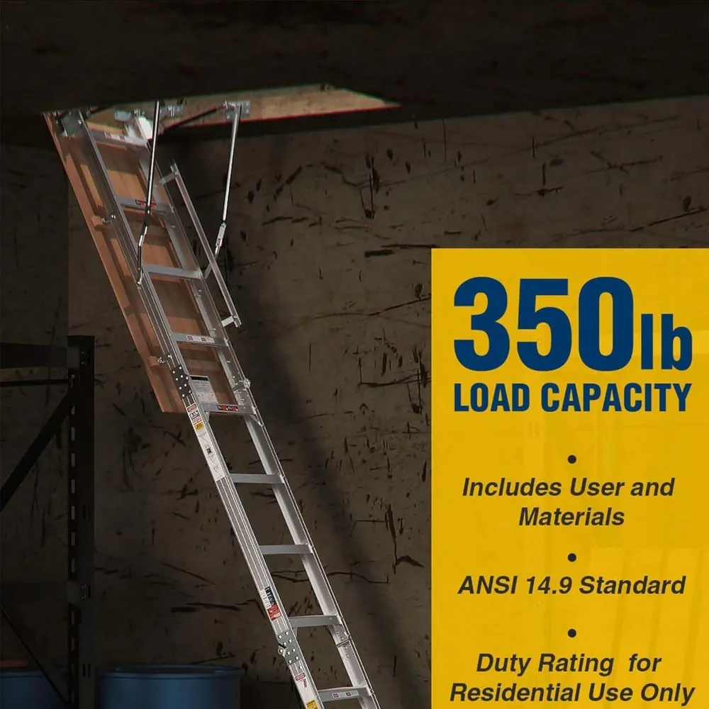 سلم ألومنيوم عالي 10 أقدام مع سجادات مضادة للانزلاق، 54 فتحة عالية × 22.5، نظام سحب للأسفل، سعة 350 رطلاً، تيار متردد عالي التحمل #4