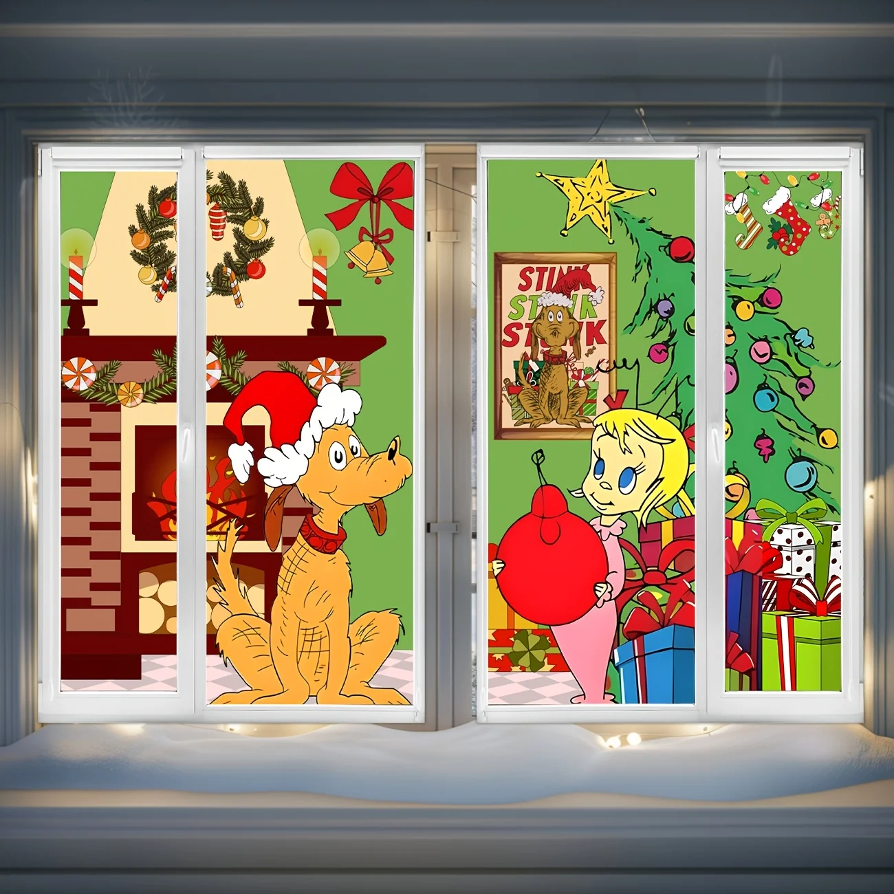 زينة عيد الميلاد لافتة حفلات نافذة عيد الميلاد صورة ظلية الديكور فتاة الكلب غطاء نافذة عيد الميلاد نافذة ملصق ل Indo