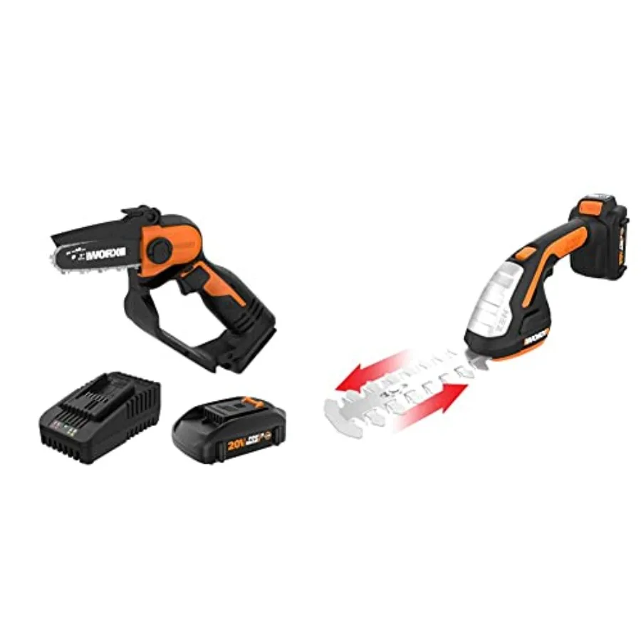 

20V 5" Mini Chainsaw Cordless 3.9 lbs. and 20V Power Share 4" Cordless Shear and 8" Shrubber Trimmer Bundle Battery and Charger