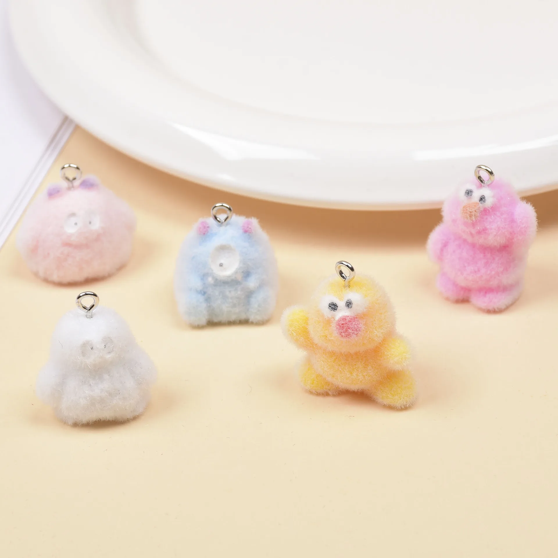 20Pcs Fluffy monsters Doll Charms 3D Cute resin Pendant For Bag Keychain Earring DIY Crafts Jewelry Make Accessories