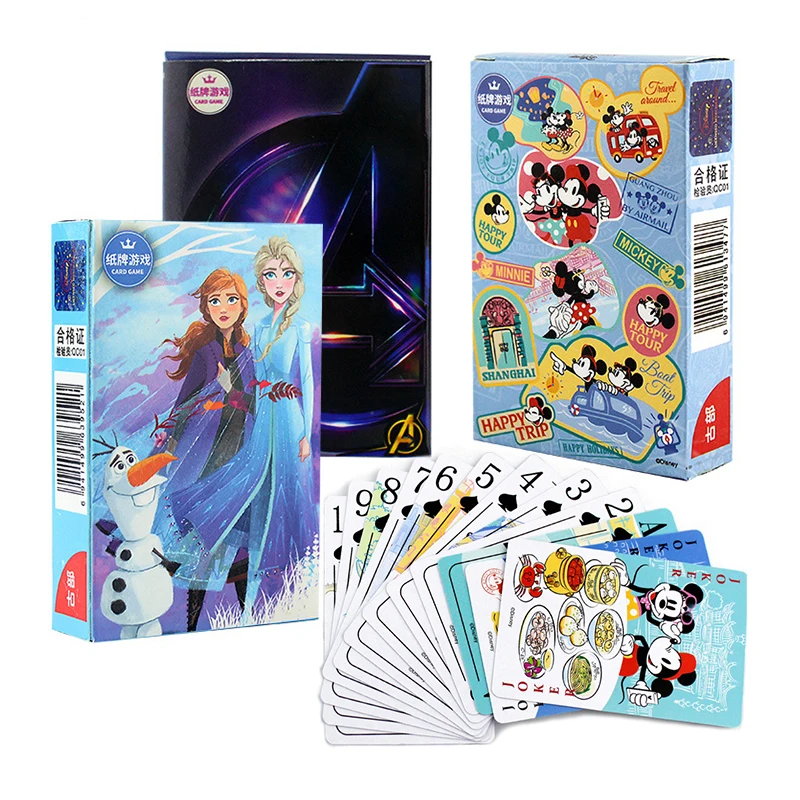 Disney Playing Cards 54pcs/Box Frozen Mickey Avengers Card Game Exquisite Pattern Poker Magic Card Children Adult Desktop Toys