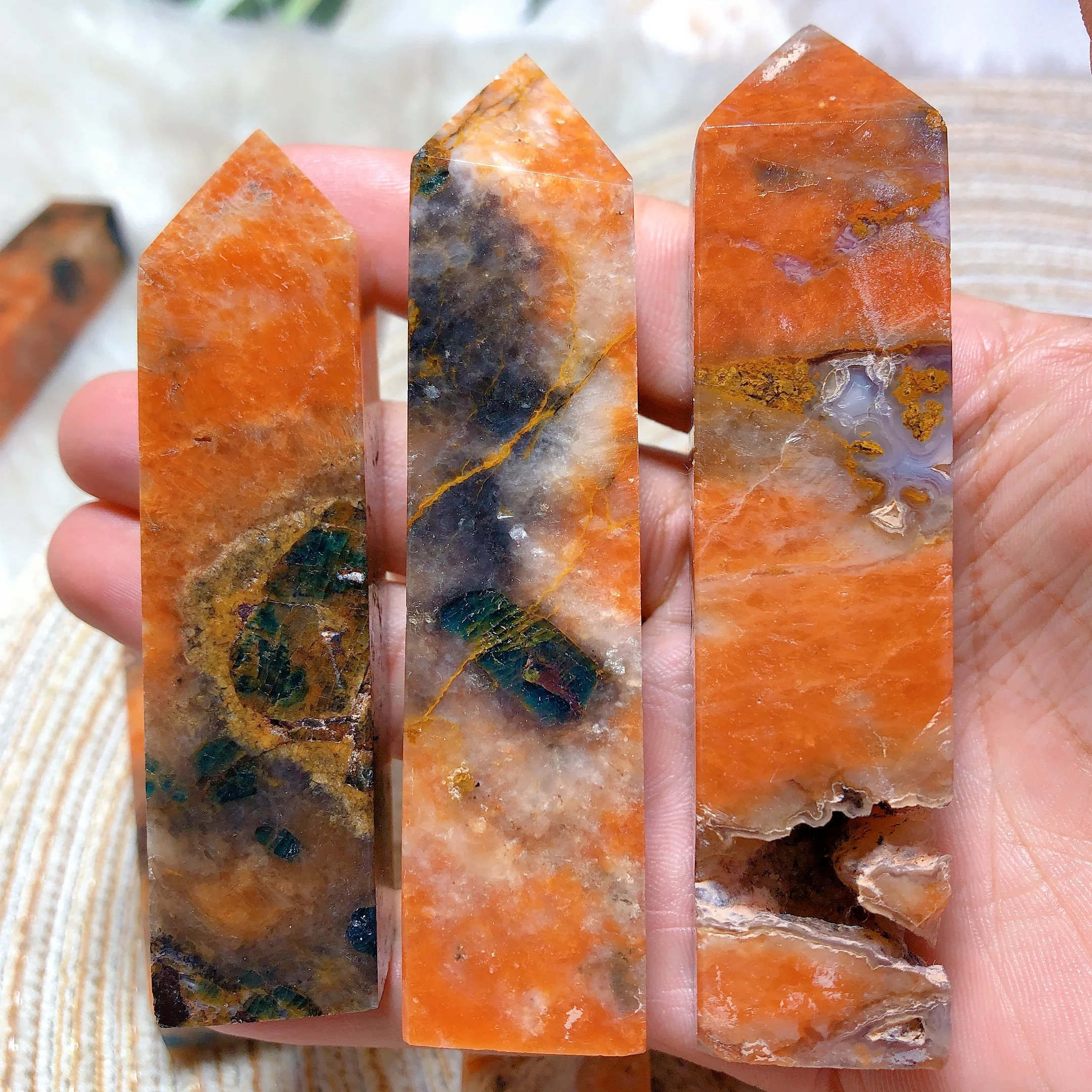 Natural Crystals Apatite With Sunstone Tower High Quality Point Mineral Healing Home Decorations Stone Gemstones Room Decor Ore