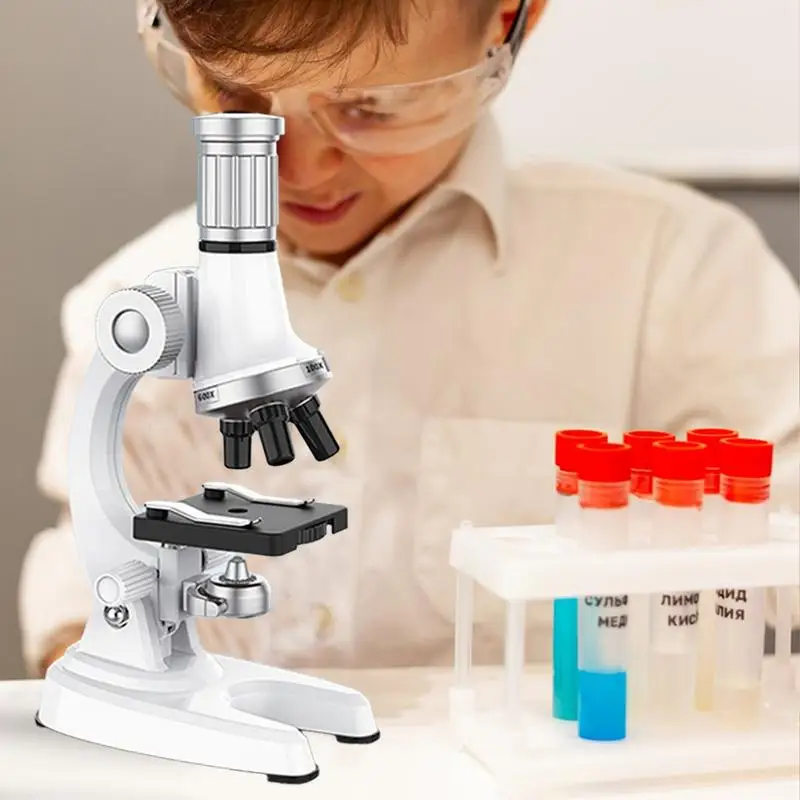 Beginner Microscope Set Beginner Set Kid 100X-1200X Microscope Children Experiment Toy LED Light Adjustable For Classroom