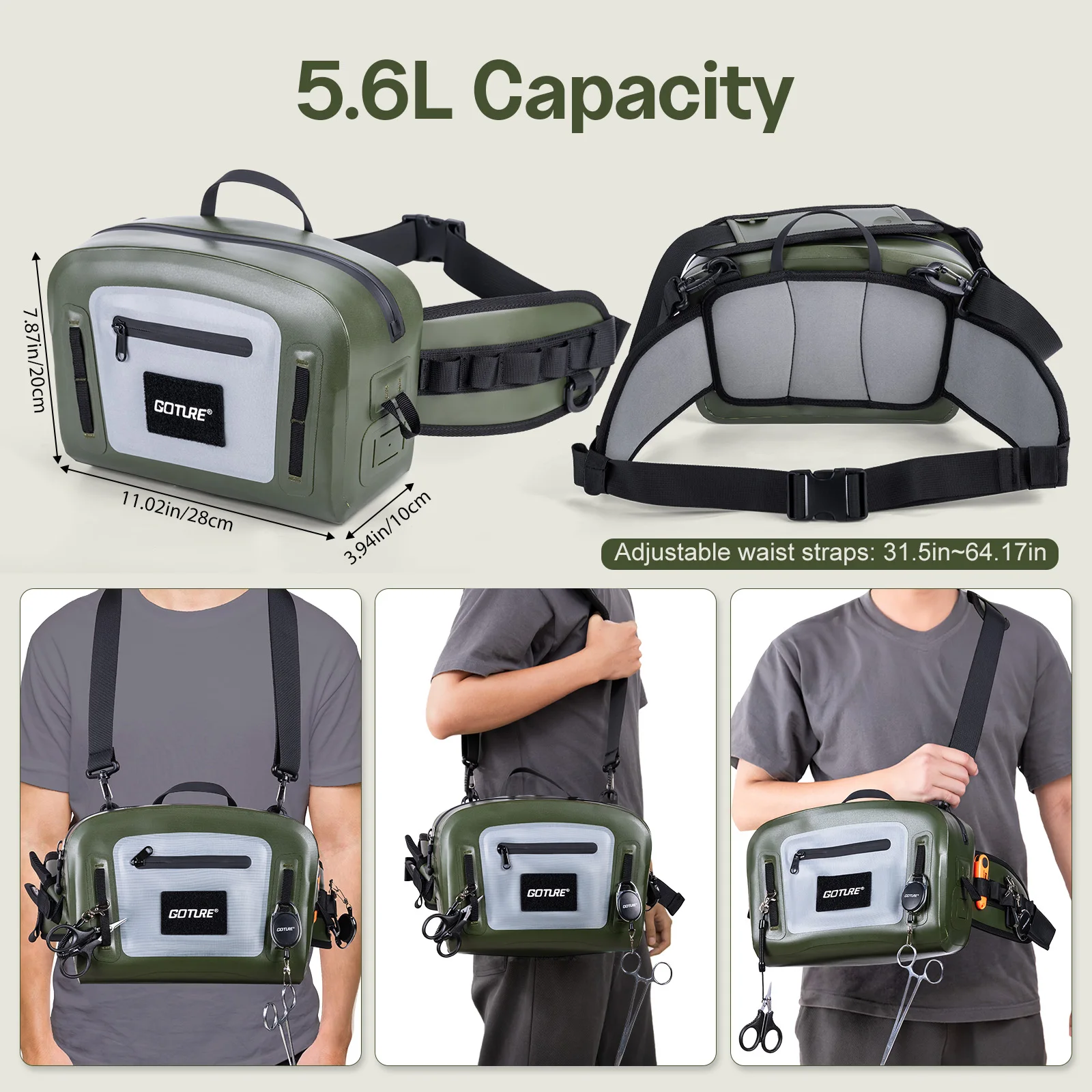 Goture Portable 5L Waterproof TPU Fishing Waist Pack Airtight Zipper Fly Fishing Tackle Bag Outdoor Fishing Gear Storage Bag