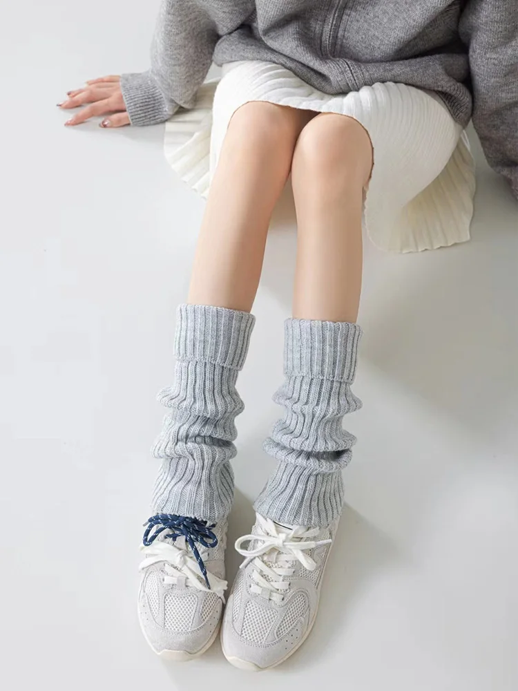 Winter Foot Warmers Knit Leg Warmers Rib-Knit Knee-High Leg Warmer Socks Women's Solid Fashion Versatile Wear Simple Pile Socks