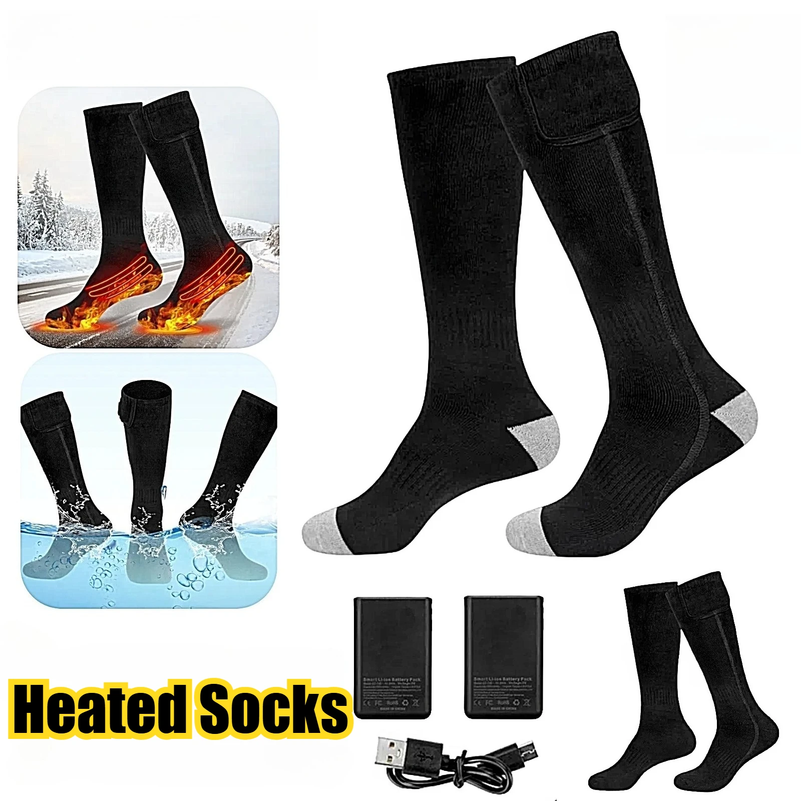 

USB Heated Socks Winter Warm Thermal Battery Pack Heating for Outdoor Enthusiasts Skiing Snowboarding Hiking Camping Gear