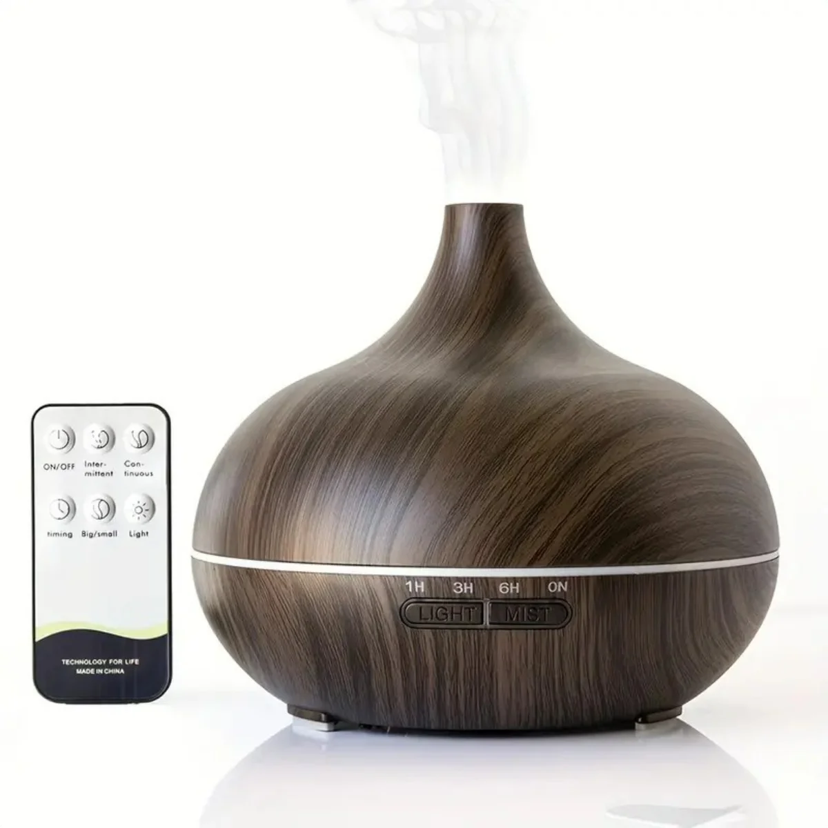 

550ml Wood Grain Essential Oil Diffuser w/ Remote Control, Ultrasonic Air Humidifier, 7 Color LED Light & 6 Oils