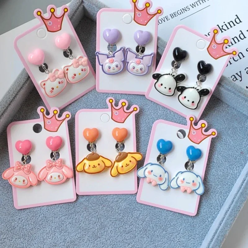 Sanrio Hello Kitty Ear Clip Cartoon Kuromi No Piercing Pendant Ear Clips Resin Children Fake Earrings Girl Party Jewelry Gift