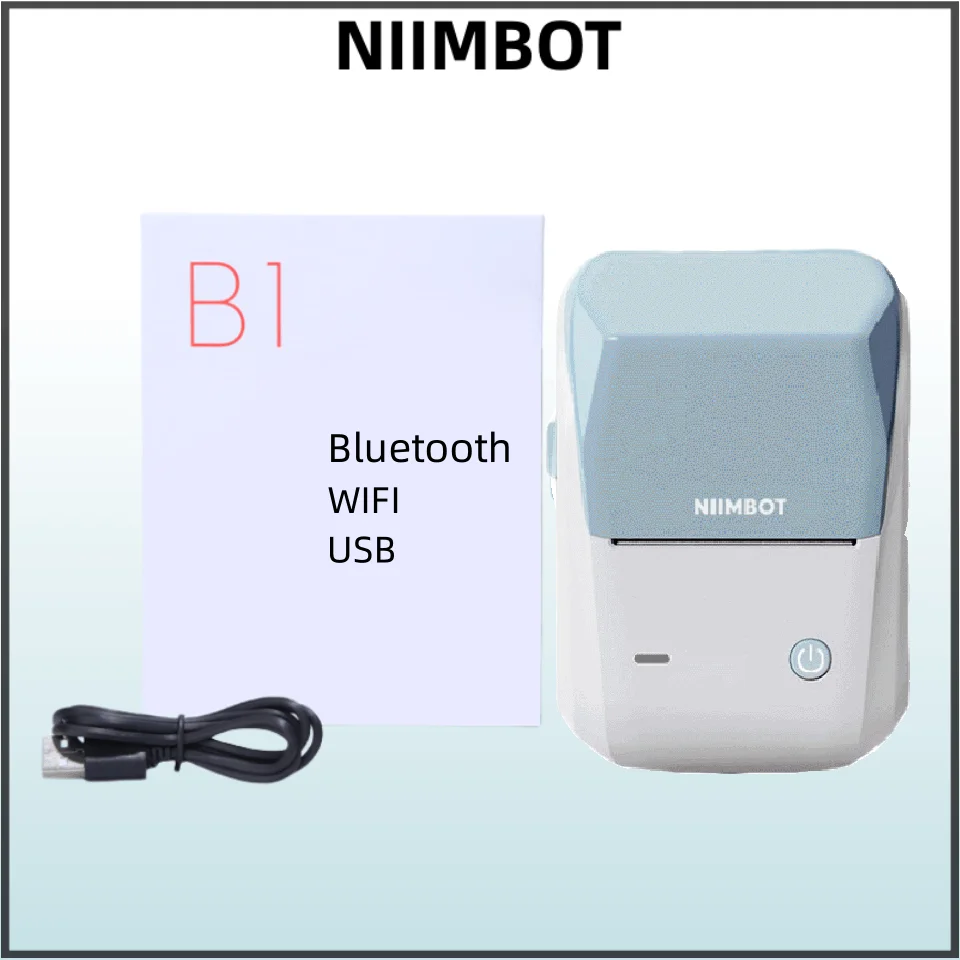 Niimbot B1 Blue Label Printer Portable Handheld Thermal Printer Mini Barcode QR Code Sticker Paper Color Rolls Maker Cable