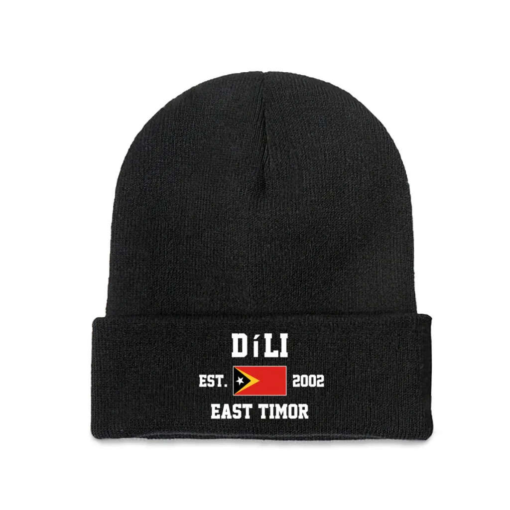 East Timor EST.2002 Díli Capital Men Women Unisex Knitted Hat Winter Autumn Print Beanie Cap Warm Bonnet