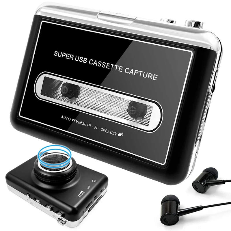 Portable Stereo USB Cassette Player Cassette Tape to MP3 Converter Recorder with Loudspeaker Capture Audio Music Player-A22U
