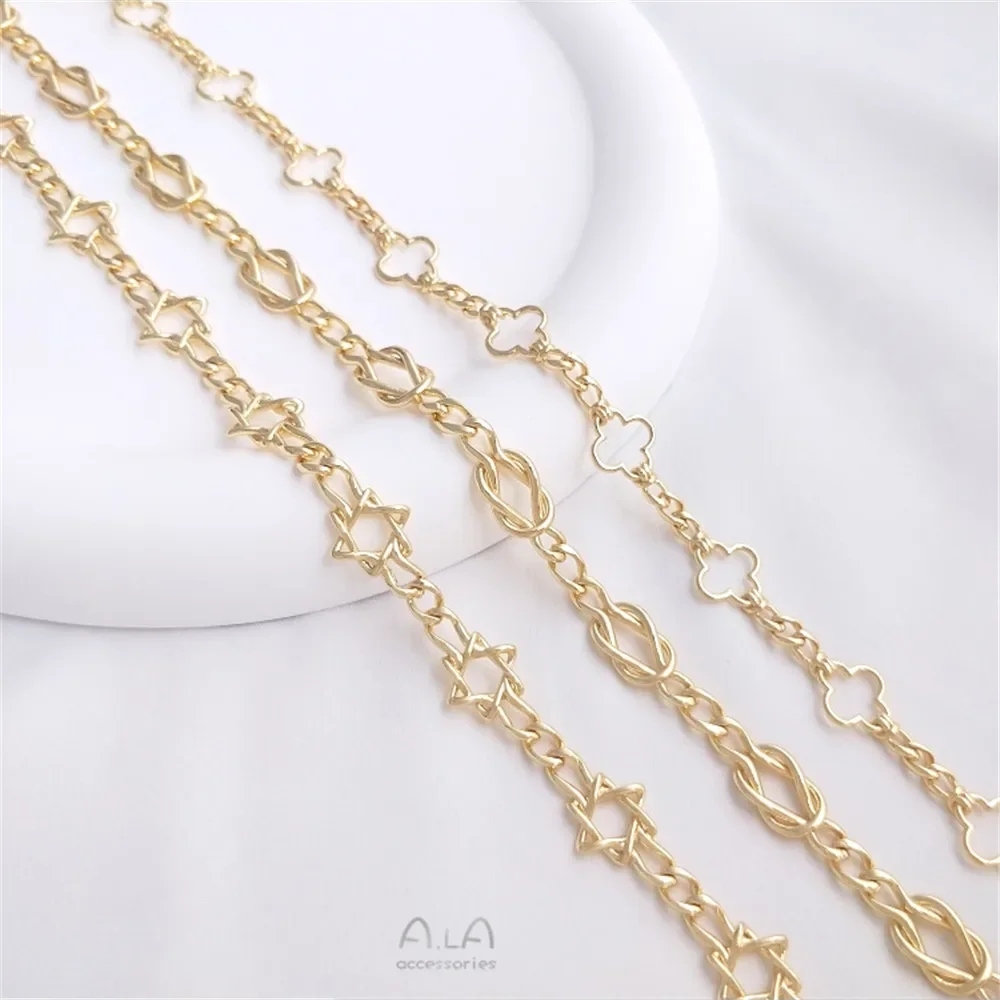 

14K package gold bow Four-leaf clover Awn star chain Love chain handmade diy bracelet necklace ornaments Loose chain