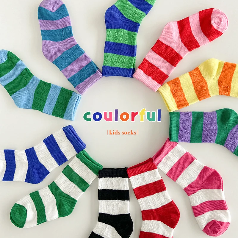 Children\'s  Socks 2024 Spring and Summer Socks Trendy Assorted Color Boys Girls Crew Socks 3 Pairs