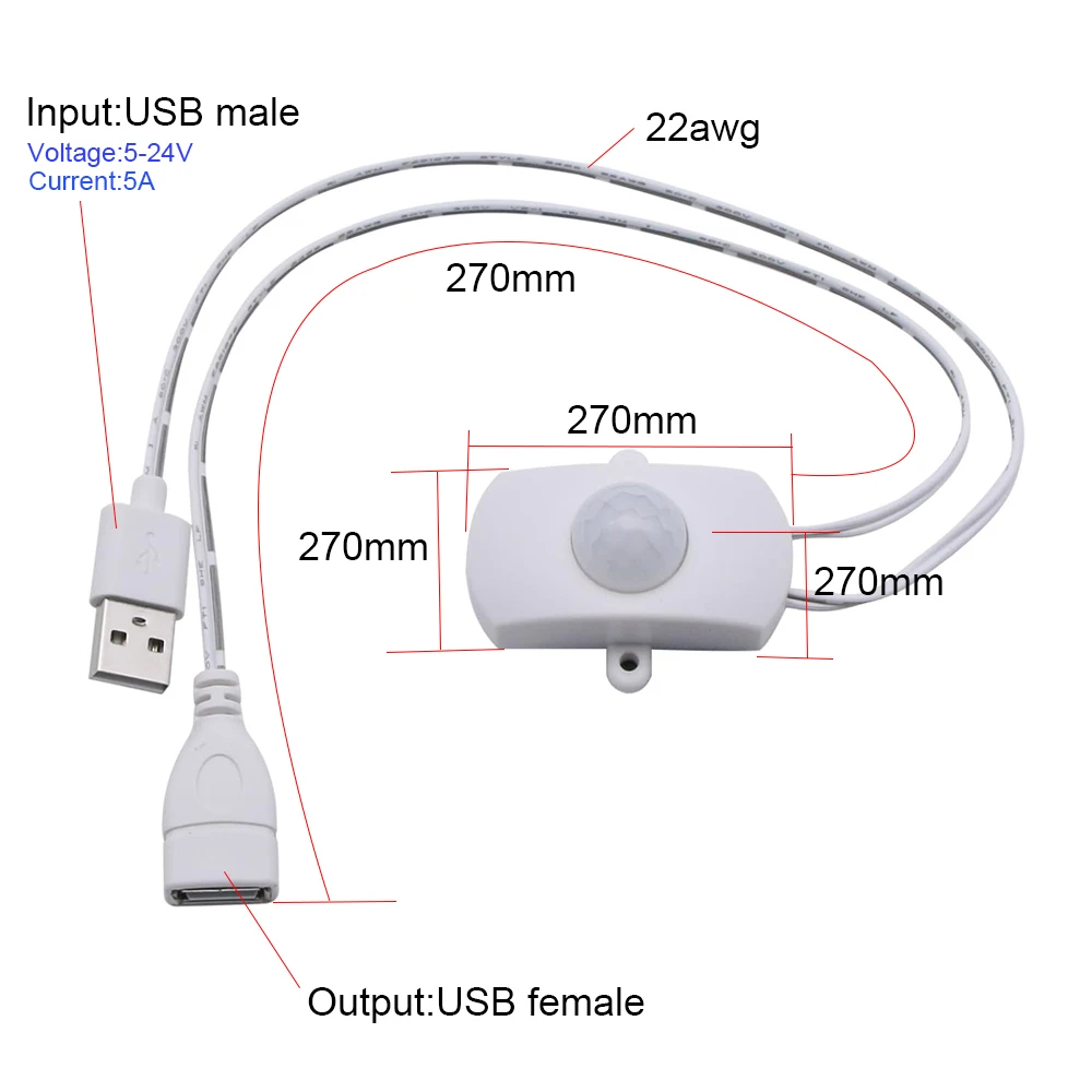 5A DC 5‑24V PIR Infrared Motion Sensor Detector Automatic Switch LED Strip USB Interface image 4