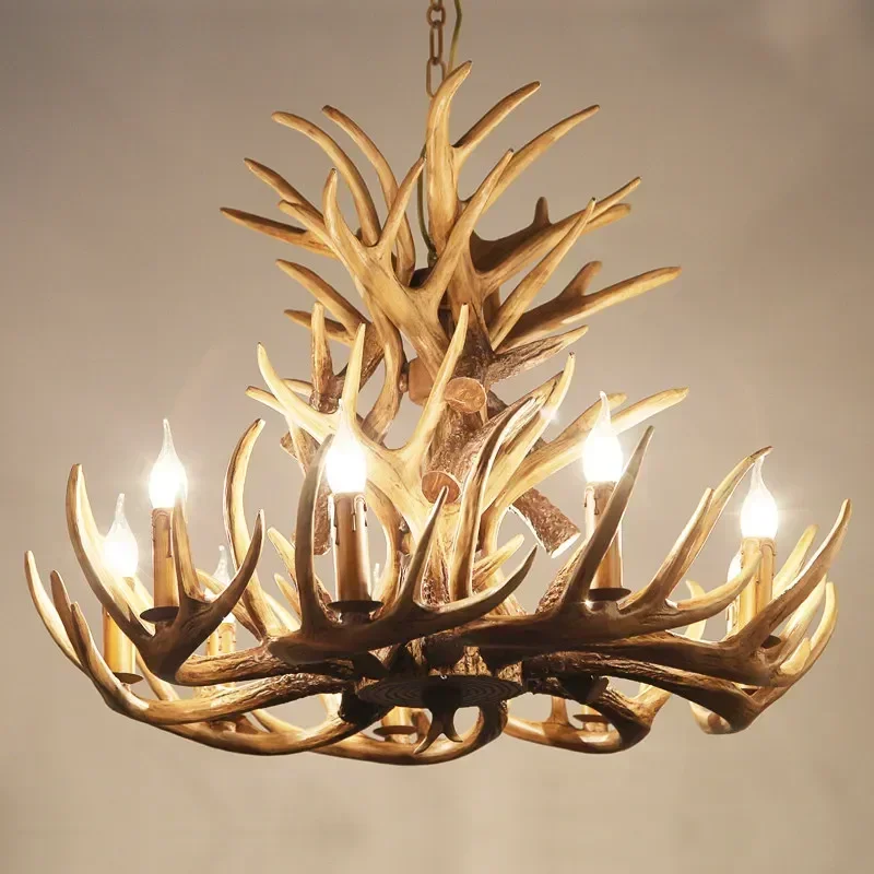 

TYH White Retro Brown Resin Antler Chandelier Lighting 4/6/9 Arms E14 Luxury Vintage Chandeliers For House Lighting Fixtures