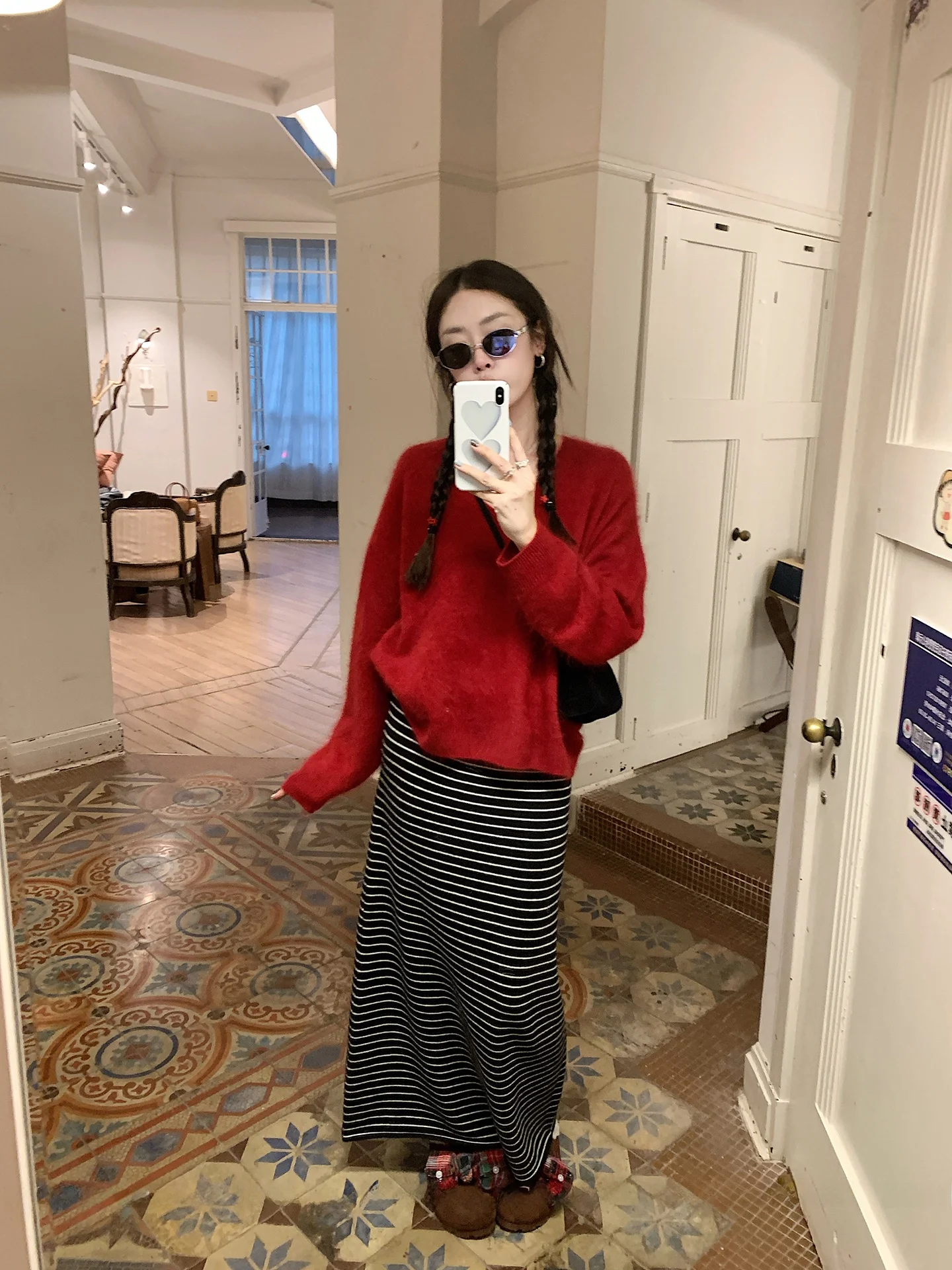 

Вязаная длинная юбка А-силуэта в полоску Strawberry Jump в стиле ретро, женская, с завышенной талией, стройнящая, универсальная, зимняя мода