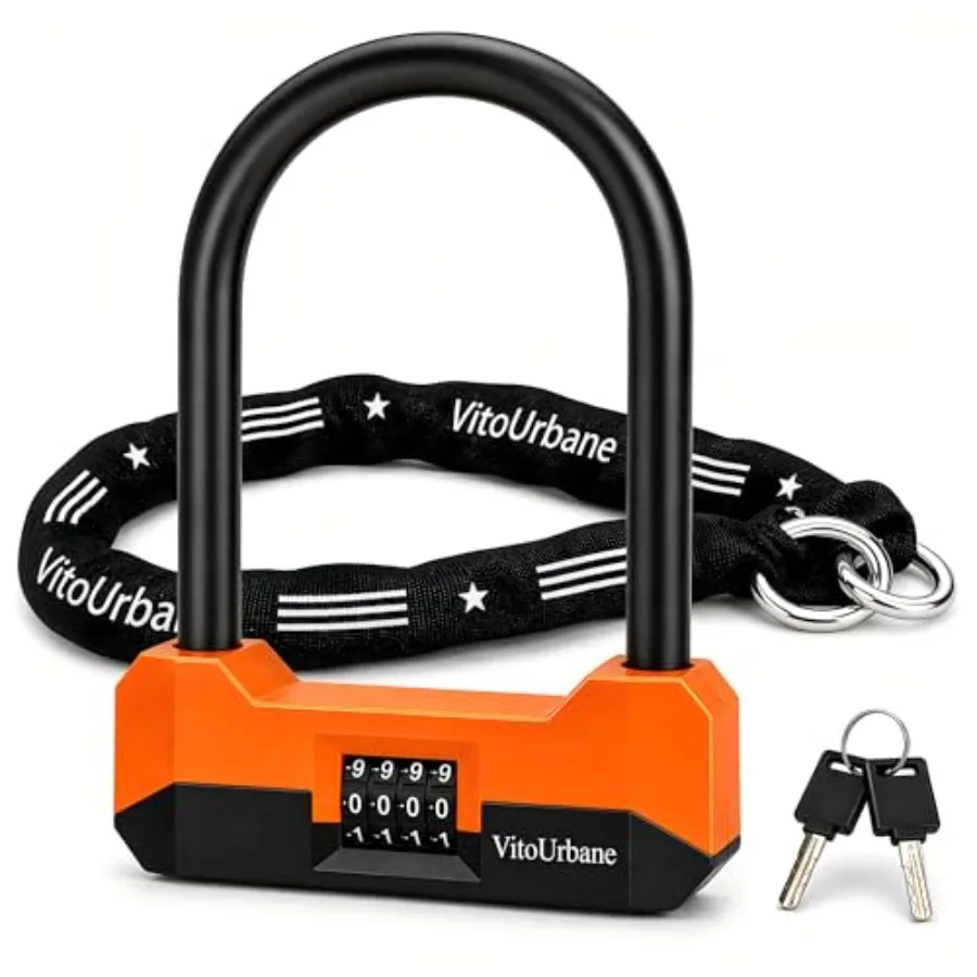 

Heavy Duty Bike Lock with Chain - Anti-Theft 4-Digit Resettable Combination U Lock for Electric Scooter E-Bike and Bicycle Chai