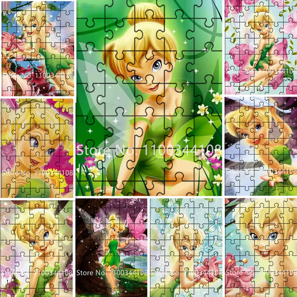 35 Pieces Disney Tinker Bell Puzzle for Kids Cartoon Fairy Wodden Jigsaw Puzzles Children Educational Toys Handmade Gift