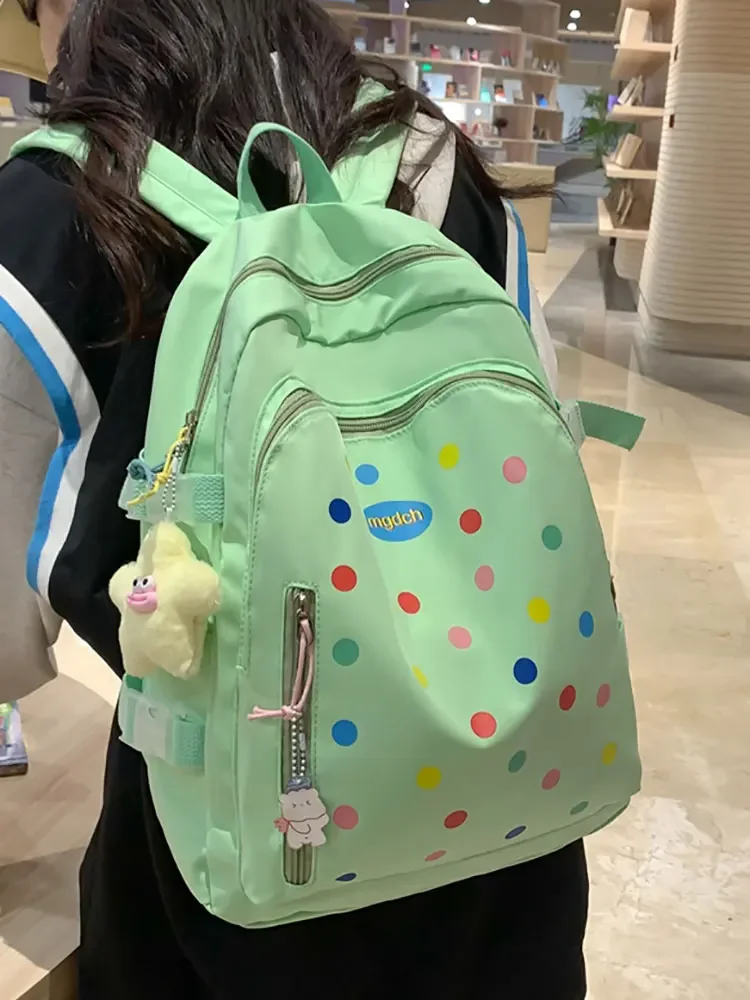 New Large Capacity Student Backpack Waterproof Colorful Dots School Backpack Breathable Book Bag Students