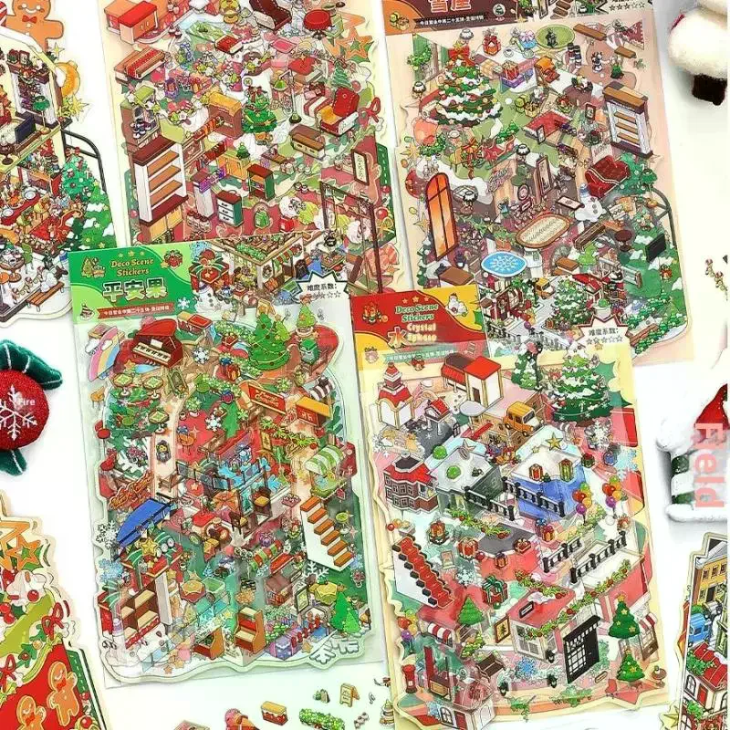 

1/4 шт., рождественские миниатюрные диорамы, пейзажные наклейки, милый мультяшный карман, сделай сам, украшение сцены, эстетические канцелярские наклейки