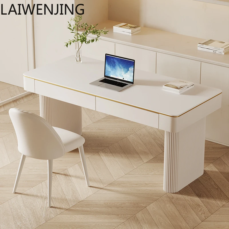 

HLZ Cream Wind Desk Pure White Slate Household Modern Simple Computer Desk Small Unit Study Table and Chair Combination