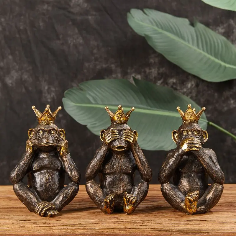 New Nordic Retro Simulated Resin Gorilla Statue Animal Model Crown Gorilla Craft Supplies Set Desktop Accessories Home Decore