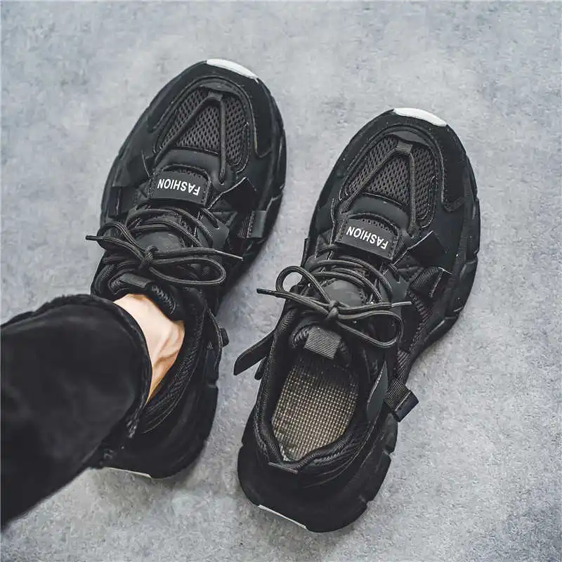 

Мужские кроссовки из синтетической кожи на толстом каблуке, серые, с плетеным верхом, фиолетовые, спортивные, дизайнерские