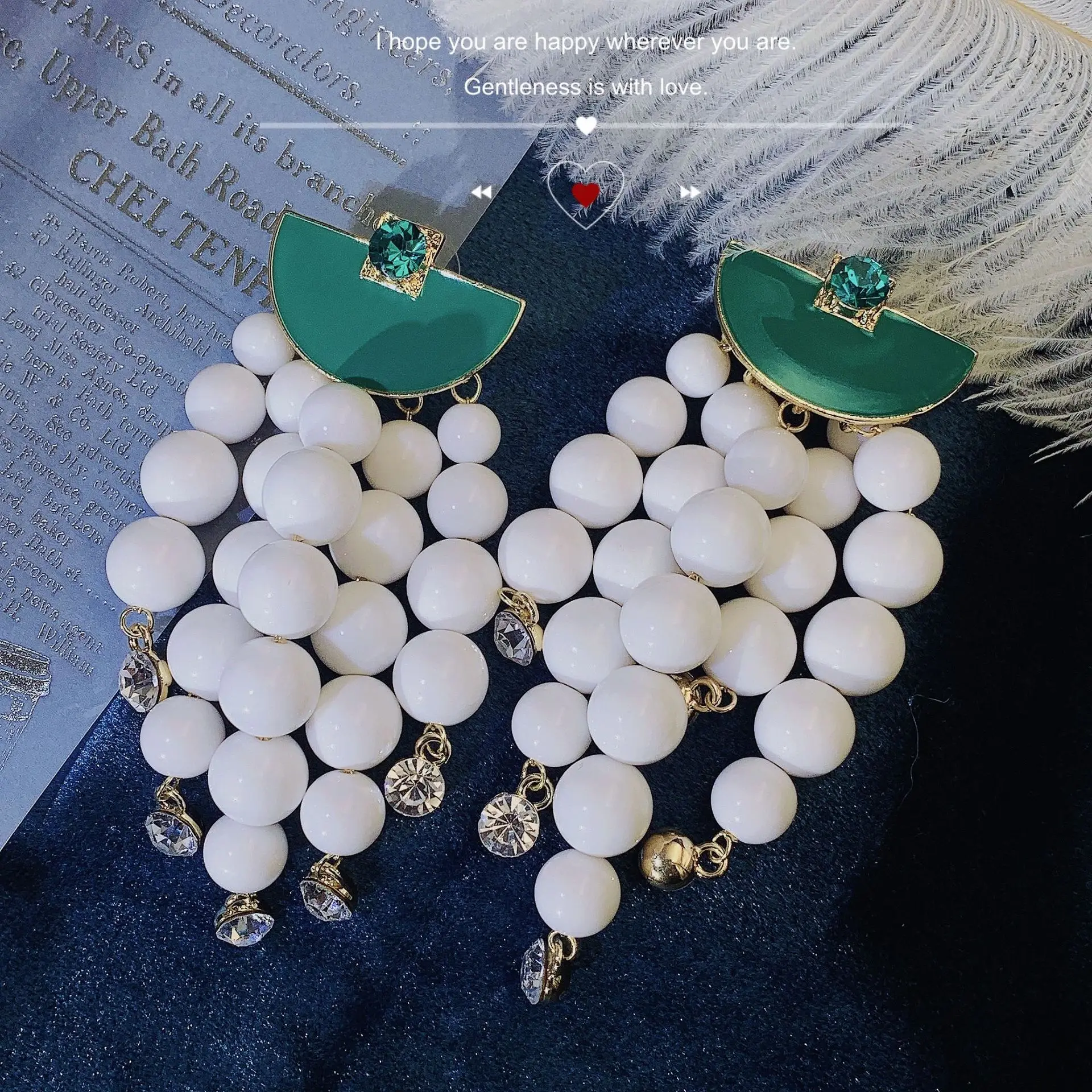 Designer shows white turquoise drop earrings fashion vintage luxury fringe beaded promotional earrings Women's banquet jewelry