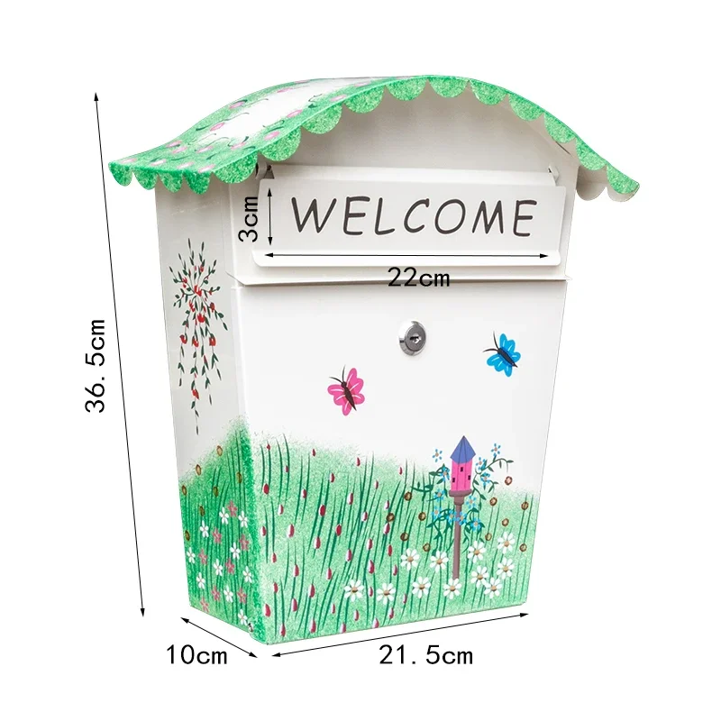 Pastoral painted letter box creative with lock mailbox mail box waterproof suggestion box Wall Mounted home Decoration Post Box