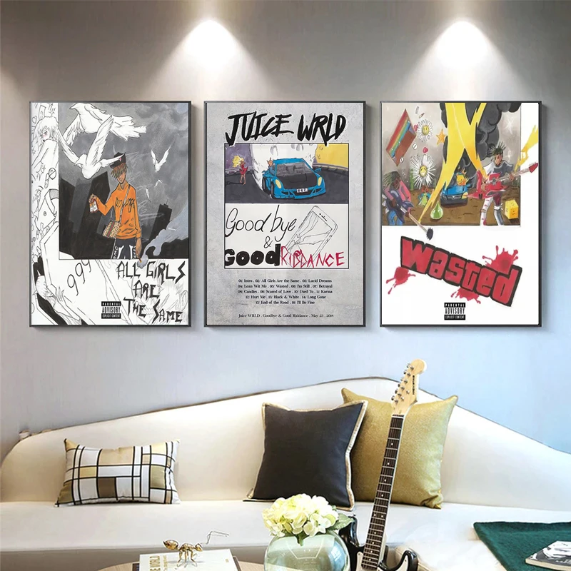 American Hip Hop Singer Juice WRLD Album Cover Posters Canvas Painting and Prints Wall Art Retro Portrait Picture for Home Decor