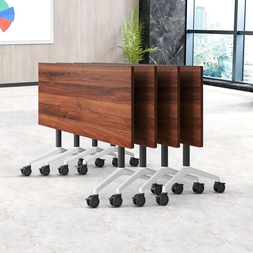 

Large Walnut Seminar Table with Casters for Conference Rooms(4, Walnut, 55.1in)