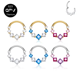 G23 F136 Titanium Nasal Diaphragm Ring Square Luxury Zircon Punk Men's and Women's Perforated Jewelry Nose Ring Earrings