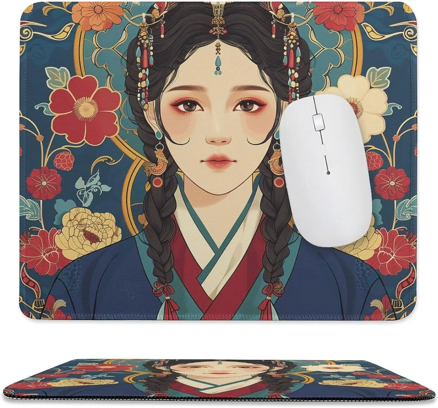 Traditional Style Picture Mouse Pad with Anti-Slip Base for Men and Women Computer Desktop Protector Pad with Stitched Edge