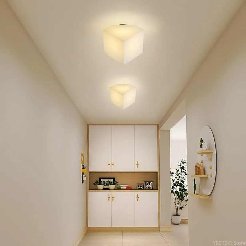 Luz colgante de cubo de queso, luz de pasillo moderna y minimalista, pantalla de ventana de estilo nórdico, luz de techo de vestíbulo de entrada