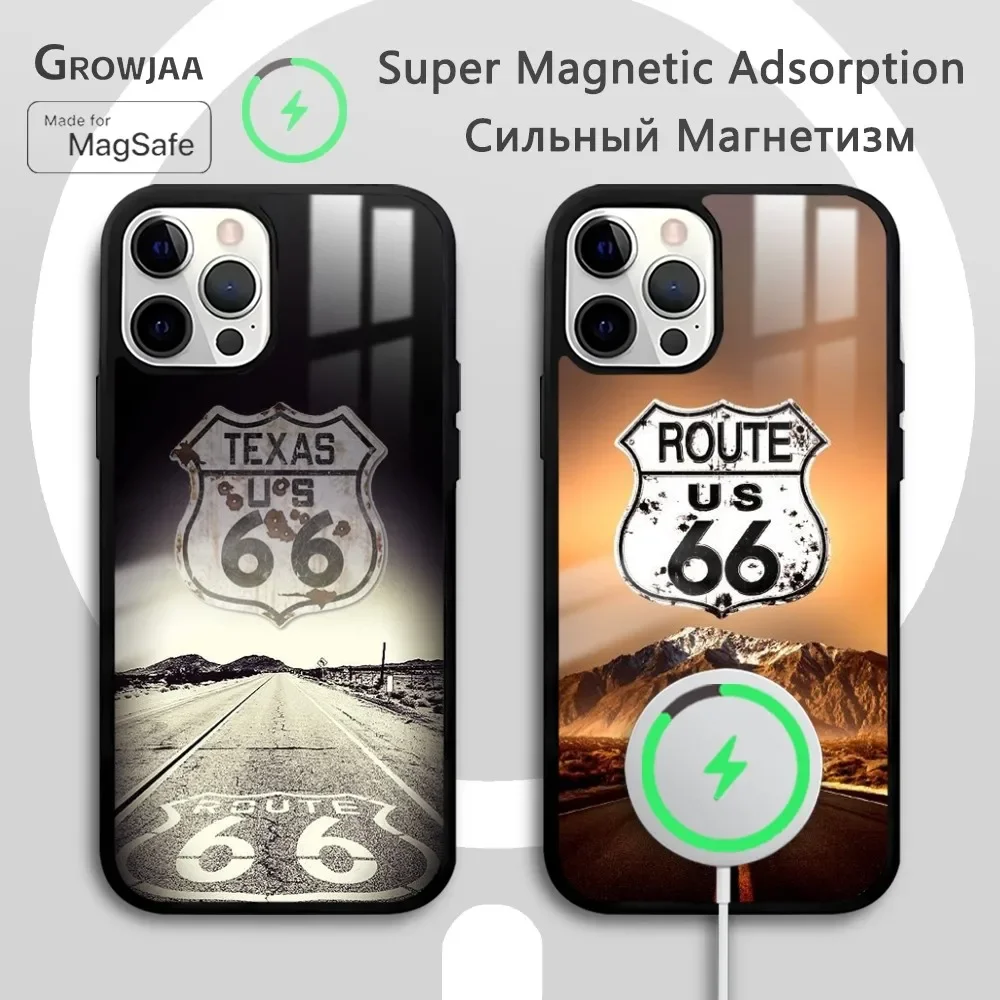 America Route 66 Freedom Phone Case For iPhone 16 15 14 13 12 11 Pro Max Plus Mini Magsafe Mirror Wireless Magnetic Funda