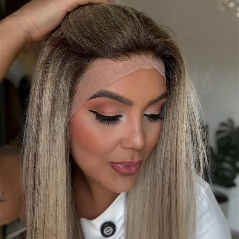 

Synthetic Hair Heat Resistant Fiber Wig 13x4 Ombre Ash Blonde Balayage Luxury Lace Front Wig High Quality Wig 150% Density Wig