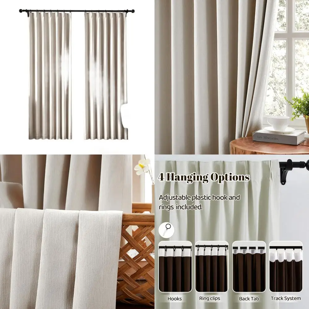 

Текстурированные льняные шторы цвета слоновой кости с крючками, 40x95, 2 панели, энергоэффективные, длина 95 дюймов