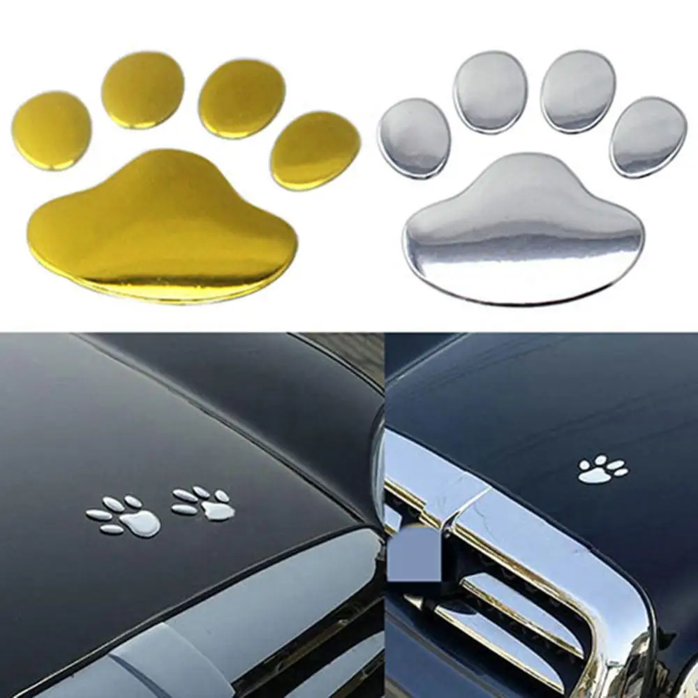 3D Car Silver/Golden ST Window Bumper Body Decal Sticker Animal Cat Dog Paw Foot Printed Decals Car PVC Sticker Auto Accessories