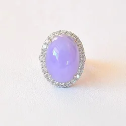 Exquisite light purple ring silver 925 Natural Violet chalcedony large oval rings for women luxury elegant engagement jewelry