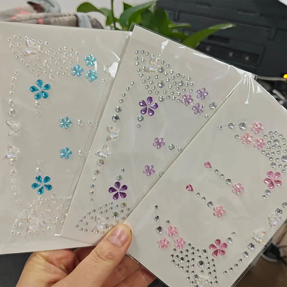 

3 листа 3D акриловые лица глаза Алмазная бабочка цветок самоклеящиеся тени для век наклейки татуировки сценический вечерние макияж стразы