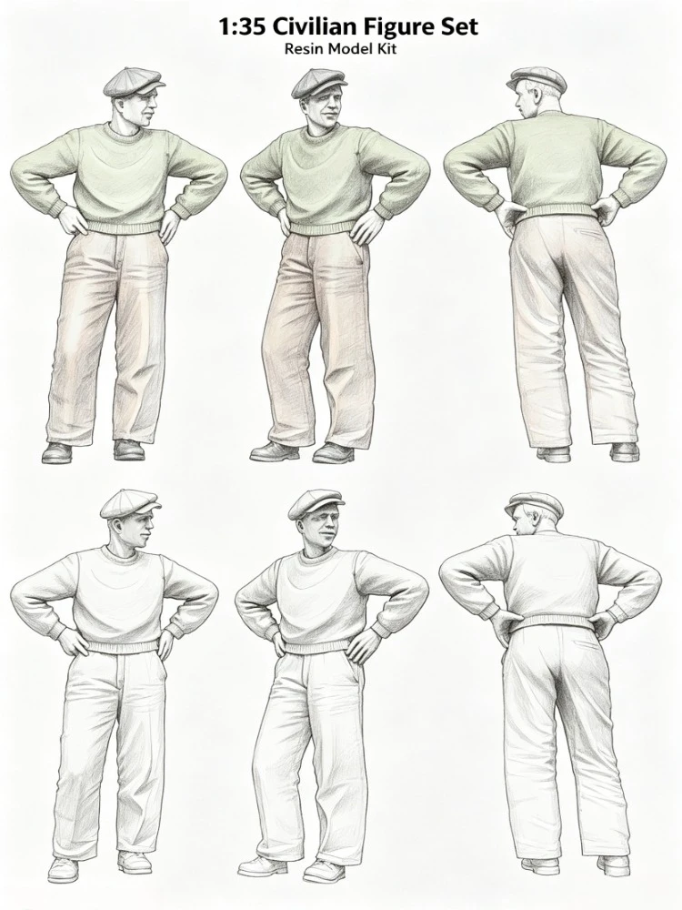 1:35 Civilian Figure Set Resin Model Kit Unpainted Unassembled Civil Man Display Reference Wargame Diorama Accessories