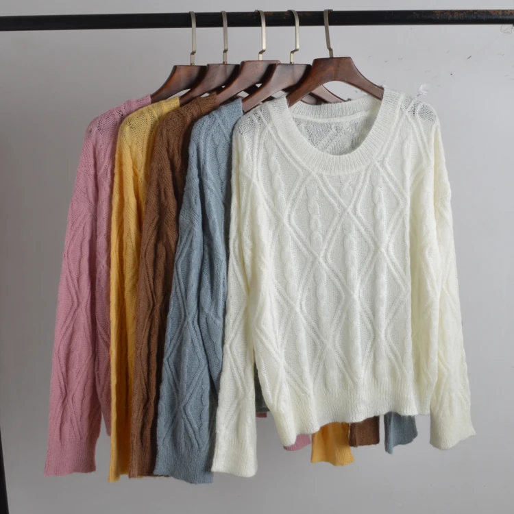 

Autumn Winter Loose Knitted Sweater for Women with Twist round Ne Long Sve Regular Thin Camere Mixed Top