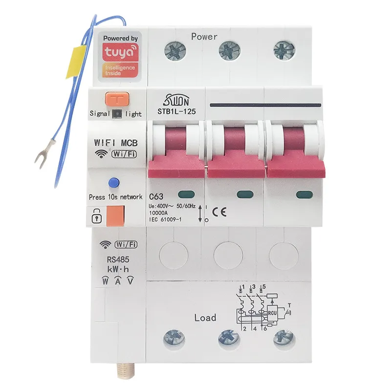 

TUYA 3P Long Model WIFI Smart Energy Meter Kwh Metering Monitoring Circuit Breaker Timer Relay with Leakage Protection 63A 80A T