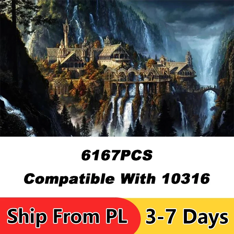 6167 Uds. Serie de películas de los anillos Rives Street View modelo de bloques de construcción Compatible 10316 ladrillos juguetes de cumpleaños regalos E9958
