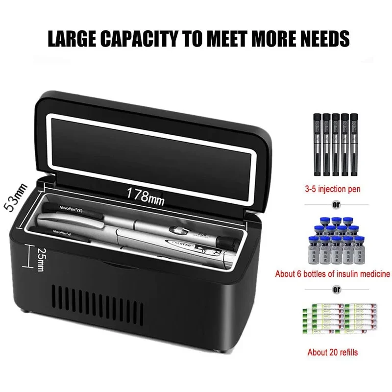 Insulin Cooler Portable Hormone Drugs Fridge Medicine Box for Home Interferon Growth Pill Organizer Built-Battery Travel Car