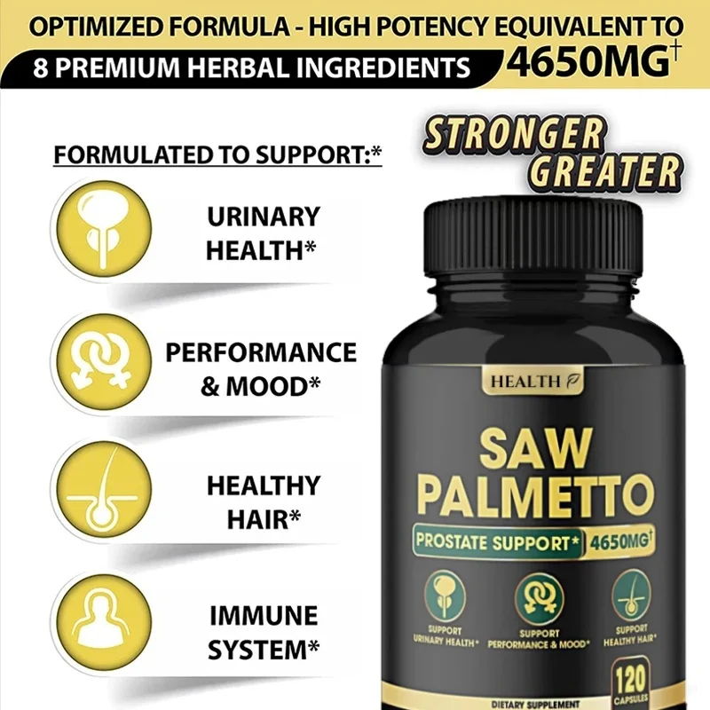 HEALTH Saw Palmetto Capsules - Combined with Ashwagandha, Turmeric, Tribulus, Maca, Green Tea, Ginger-Natural Prostate Support