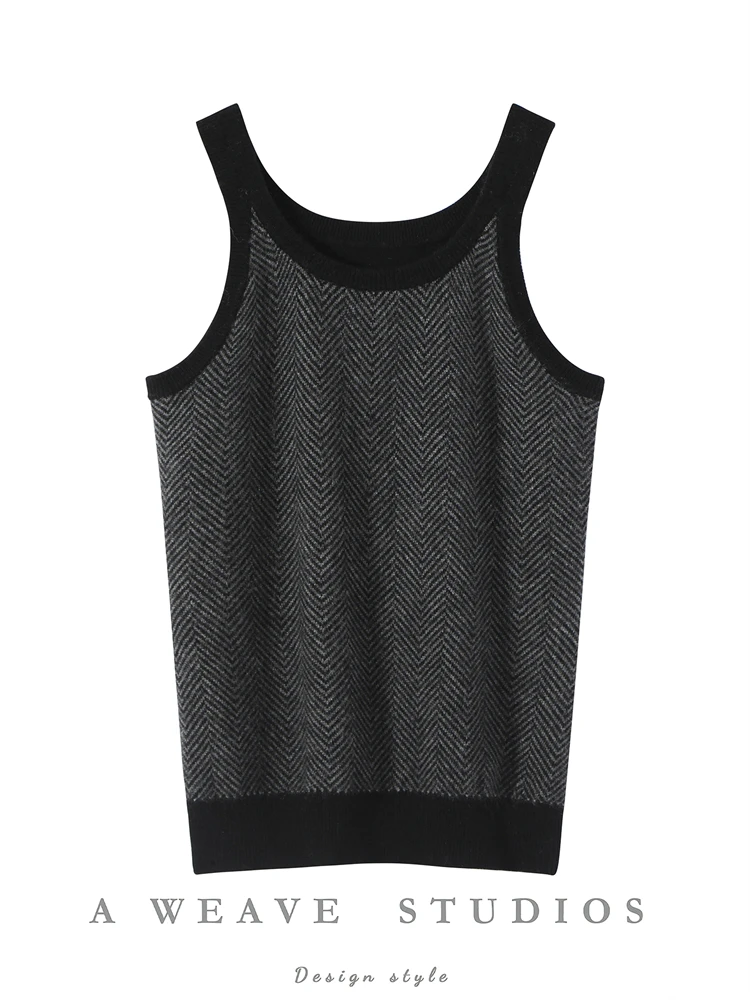 

Женский кашемировый свитер, жилет с узором «елочка», пуловер с цветными блоками, осень-зима, вязаный жилет без рукавов из 100% кашемира