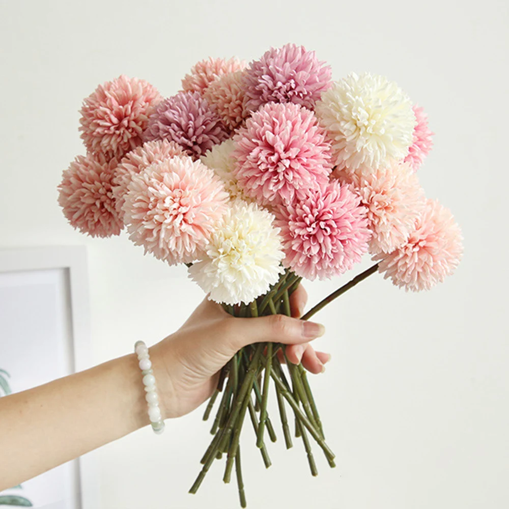 

6Pcs Silk Ball Chrysanthemum Artificial Dandelion Flowers Bouquet for Home Garden Wedding DIY Craft Wreath Decoration